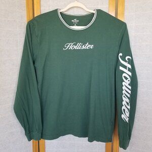 Hollister Mens Long Sleeve T Shirt Green Crew Neck Embroidered Logo XXL